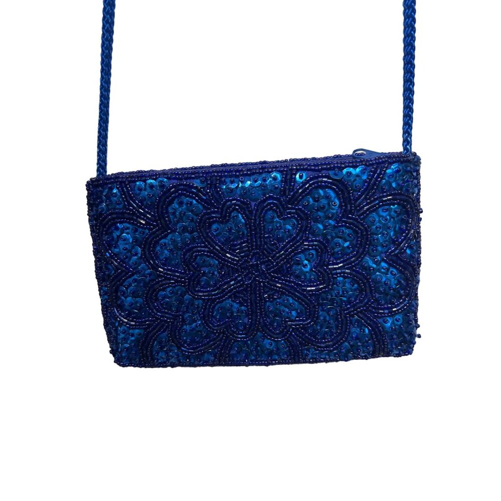 Laurence Kazar Vintage 80's Royal Blue Silk Sequin Cocktail Dress and Purse - Picture 11 of 11